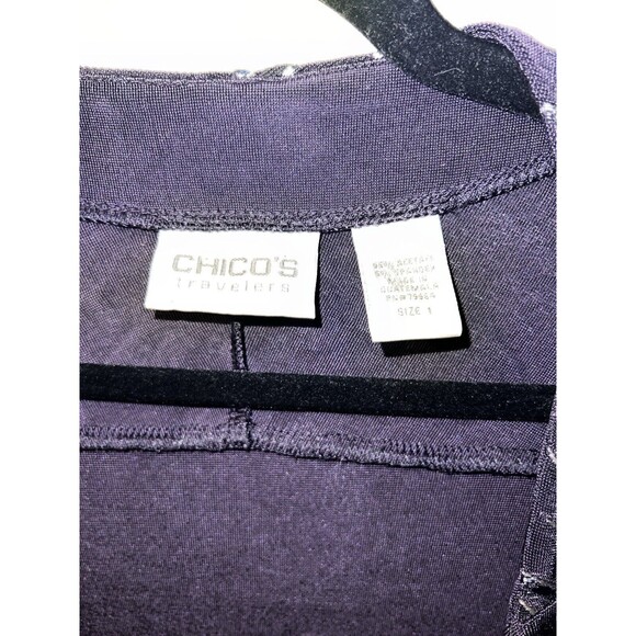 Chicos travelers Cardigan Womens 1/M Open Front Foil Alessa Slinky liquid Knit - Picture 2 of 6